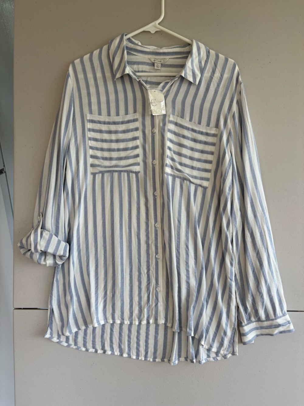 Cato Light Blue & White Striped Button-Up Shirt In size Large - Picture 6 of 10